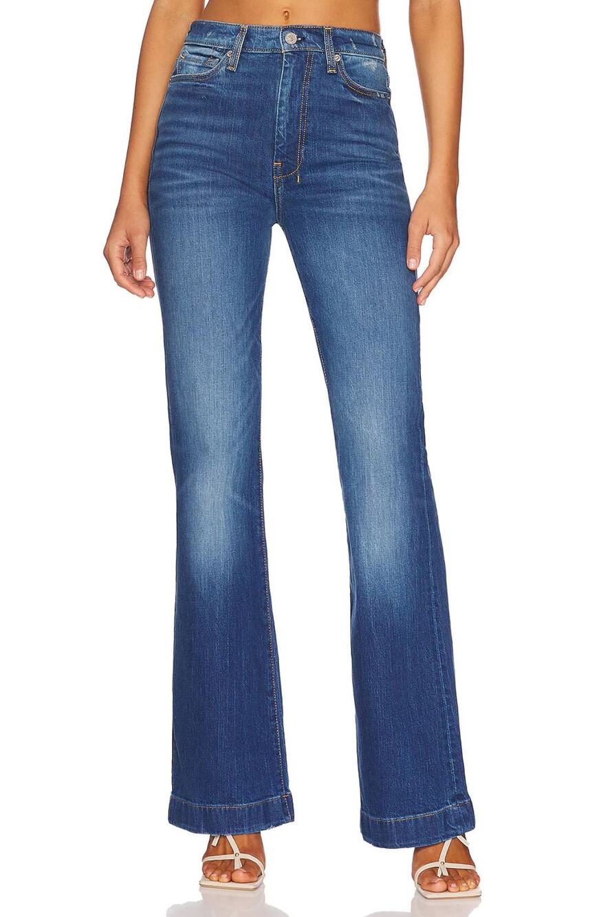 7 For All Mankind Ultra High Rise Dojo Flare Jeans US 29 Blue Clean Pockets